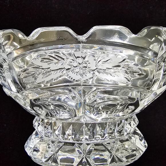 Vintage Covered Candy Dish Clear Glass Crystal Floral Thumb Print Cottagecore - Picture 6 of 13